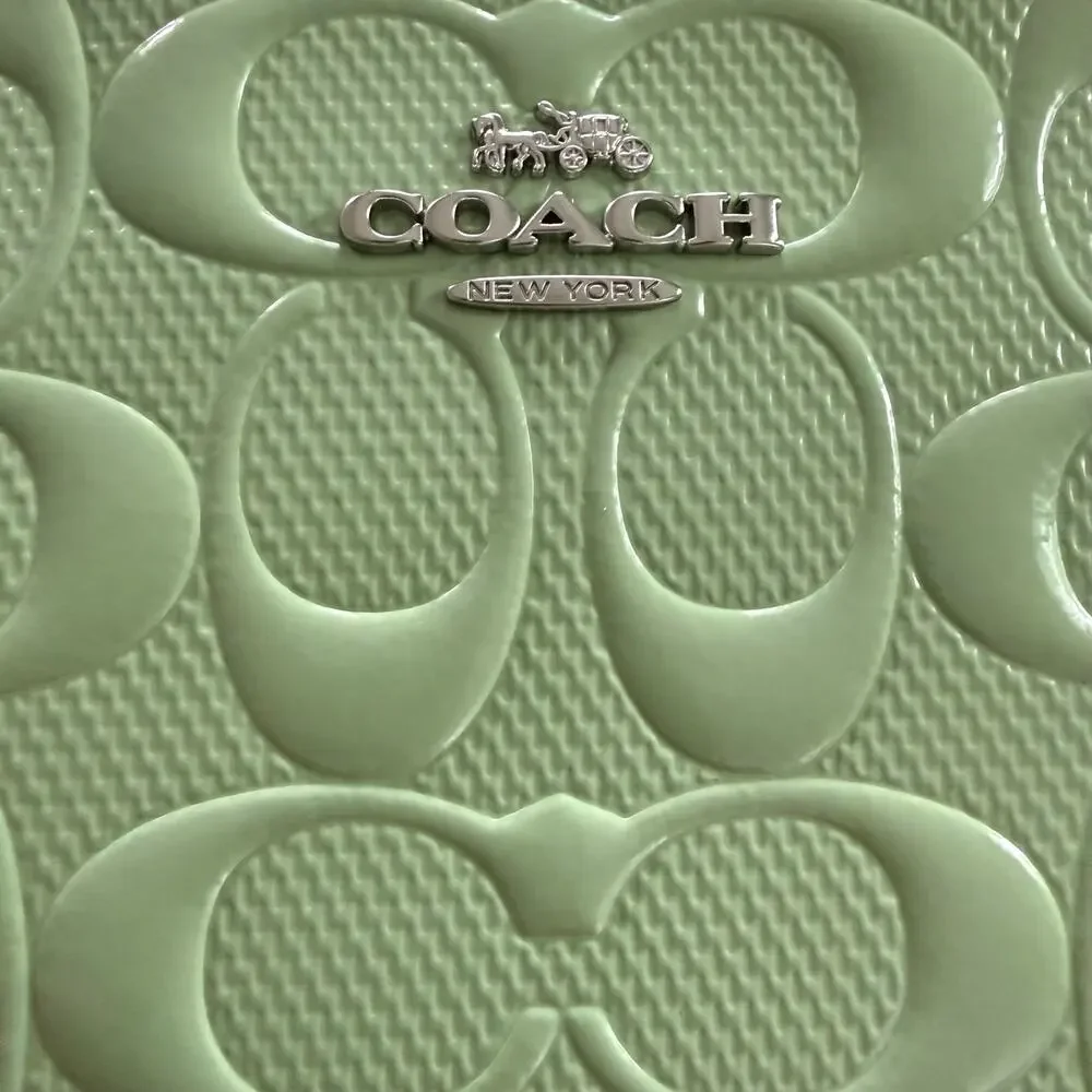 Coach Zip Corner Wristlet In Mint Green Leather with Heart Charm NWT CDF04